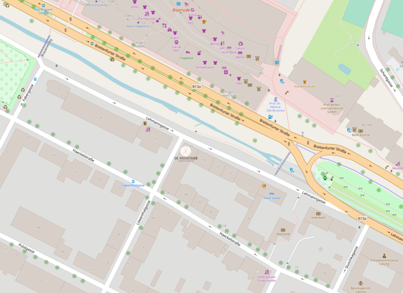Straßenkarte von Open Street Map für Lehmanngasse 21, 1230 Wien (Ecke Lehmanngasse, Löwenthalgasse)